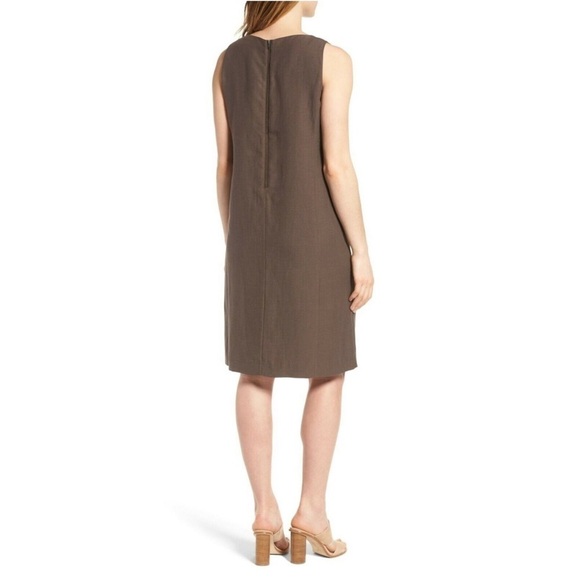 Eileen Fisher Sleeveless Drapey Linen Blend Shift Dress Cobblestone Brown - Picture 4 of 9